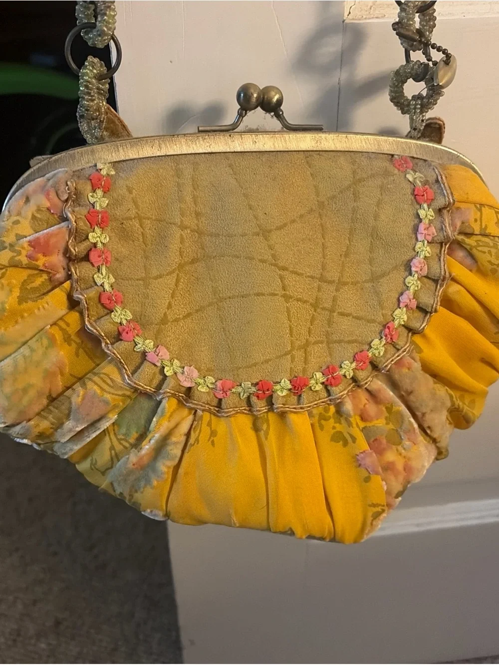 Mary Frances Embellished Yellow Floral Beaded Women’s Clutch
